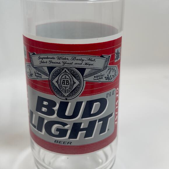 Vintage Bud Light Logo Beer Drinking Glass Tumbler Set of 4 16oz - Picture 9 of 11